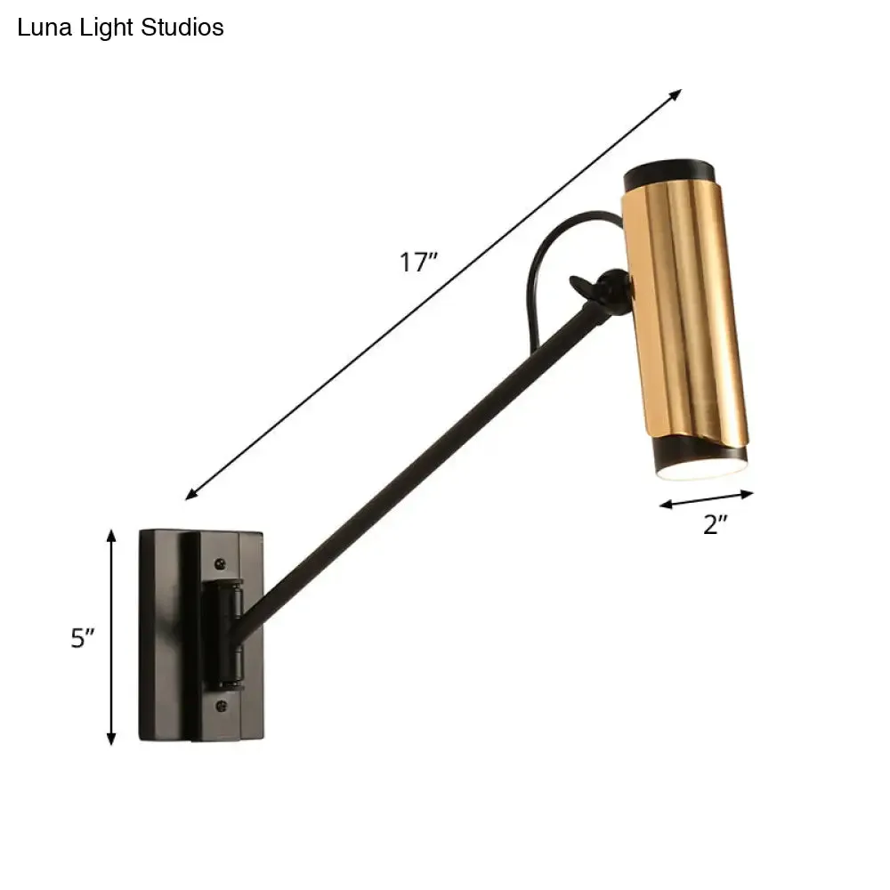 Industrial Black and Gold Cylinder Wall Light with Adjustable Bulb - Unique Lighting Décor