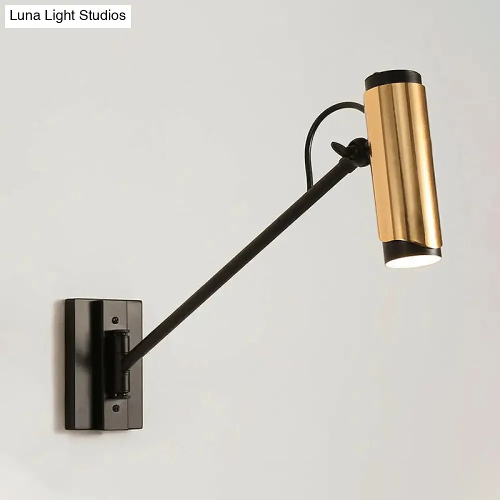 Industrial Black and Gold Cylinder Wall Light with Adjustable Bulb - Unique Lighting Décor