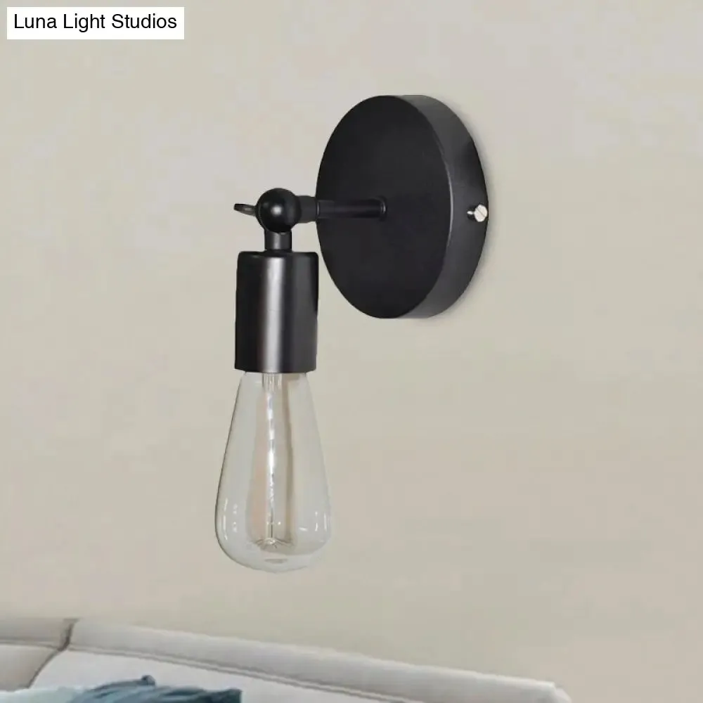 Industrial Black Metal Angled Sconce with Exposed Bulb - Perfect for Living Rooms