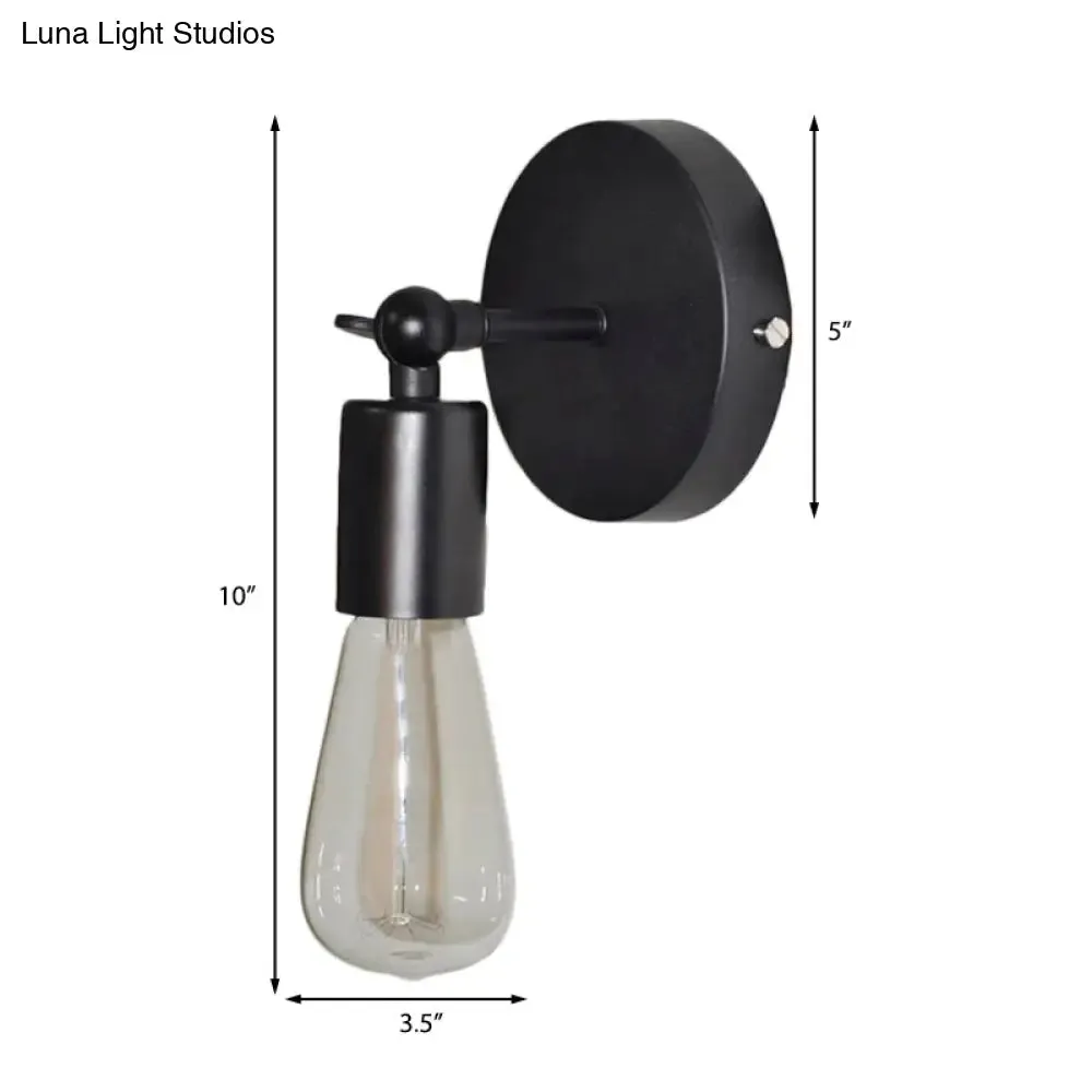 Industrial Black Metal Angled Sconce with Exposed Bulb - Perfect for Living Rooms