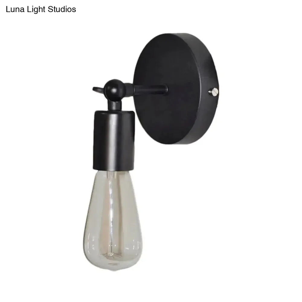 Industrial Black Metal Angled Sconce with Exposed Bulb - Perfect for Living Rooms