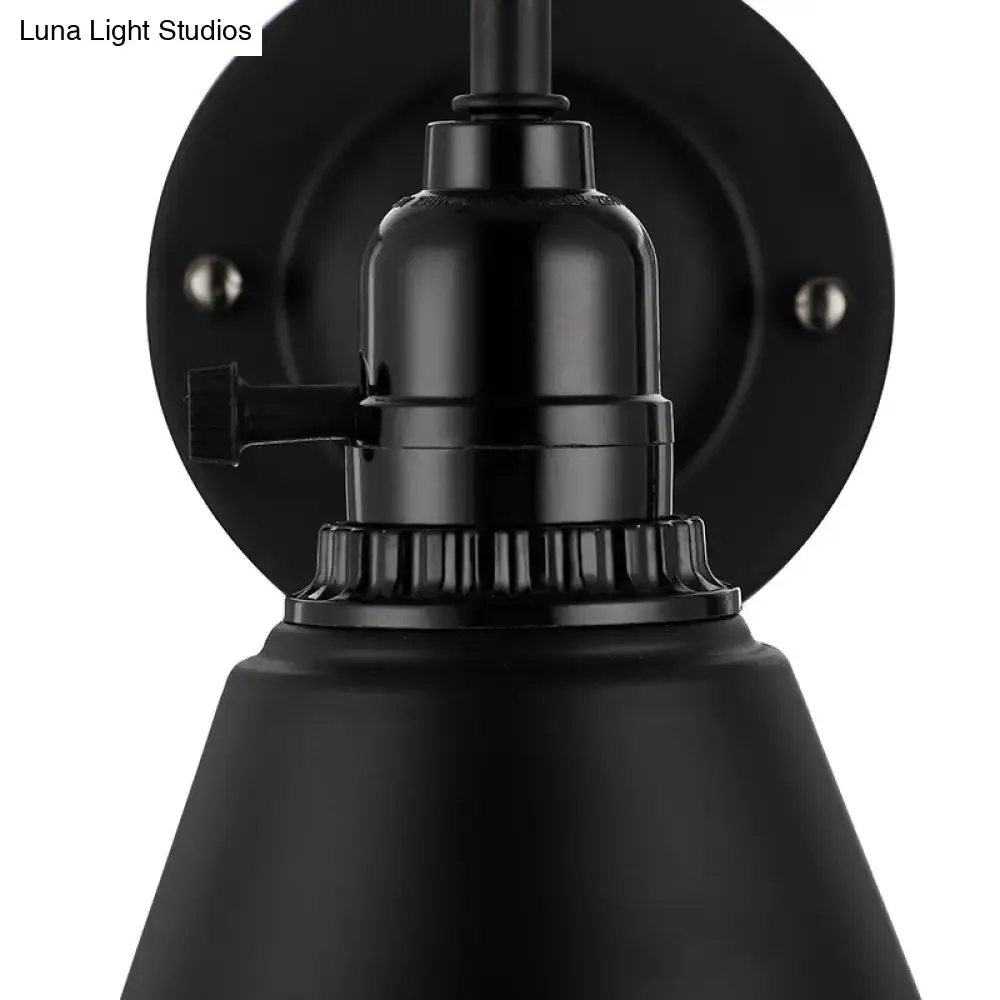 Industrial Black Metal Gooseneck Wall Sconce Light with Conical Shade - Perfect for Dining Room