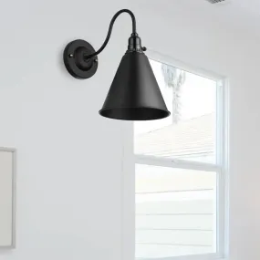 Industrial Black Metal Gooseneck Wall Sconce Light with Conical Shade - Perfect for Dining Room