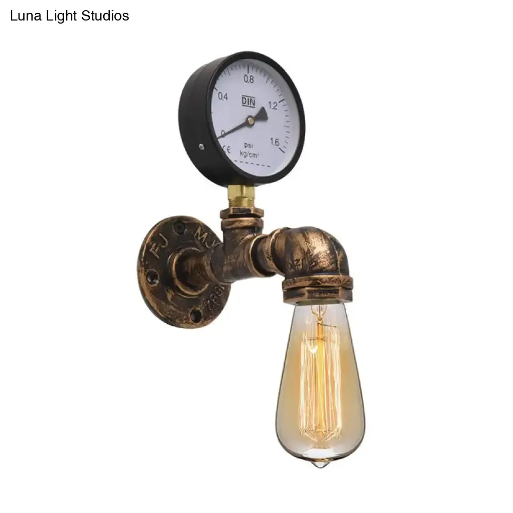 Industrial Bronze Pipe Kitchen Wall Lamp with Bare Bulb Design - Single Metal Wall Mount Lighting