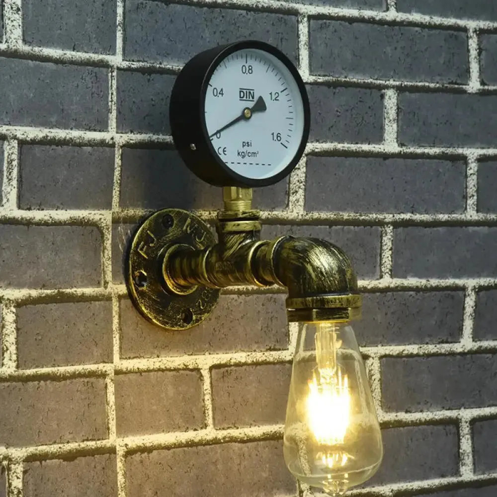 Industrial Bronze Pipe Kitchen Wall Lamp with Bare Bulb Design - Single Metal Wall Mount Lighting