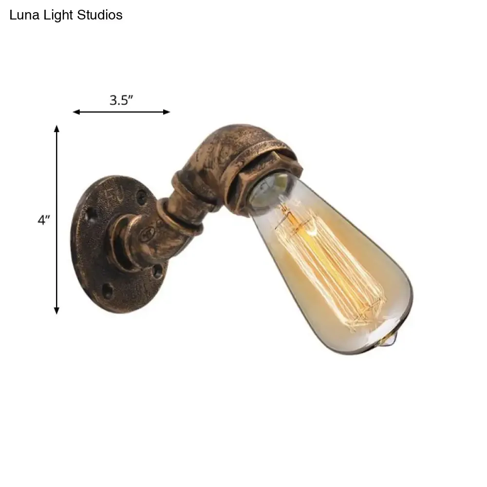 Industrial Bronze Pipe Kitchen Wall Lamp with Bare Bulb Design - Single Metal Wall Mount Lighting