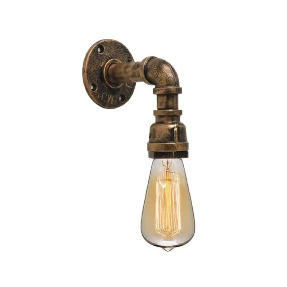 Industrial Bronze Pipe Kitchen Wall Lamp with Bare Bulb Design - Single Metal Wall Mount Lighting