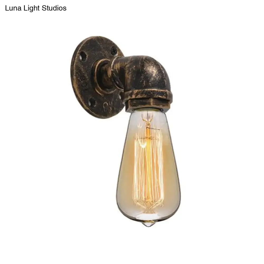 Industrial Bronze Pipe Kitchen Wall Lamp with Bare Bulb Design - Single Metal Wall Mount Lighting