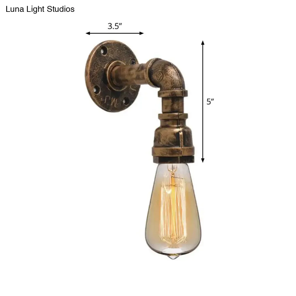 Industrial Bronze Pipe Kitchen Wall Lamp with Bare Bulb Design - Single Metal Wall Mount Lighting