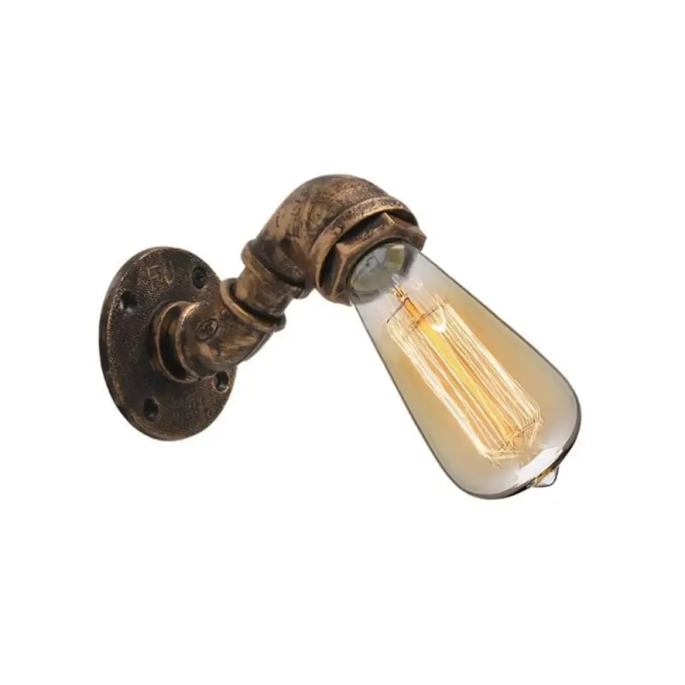 Industrial Bronze Pipe Kitchen Wall Lamp with Bare Bulb Design - Single Metal Wall Mount Lighting