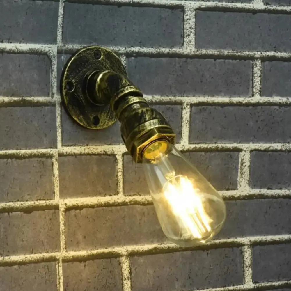 Industrial Bronze Pipe Kitchen Wall Lamp with Bare Bulb Design - Single Metal Wall Mount Lighting