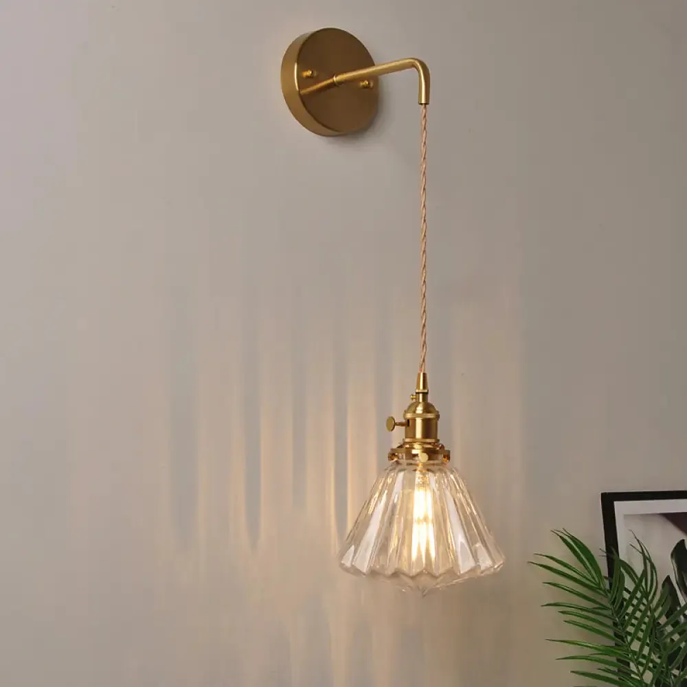 Industrial Clear Glass Wall Light Fixture - Bedside Mount