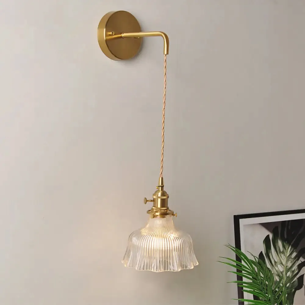 Industrial Clear Glass Wall Light Fixture - Bedside Mount