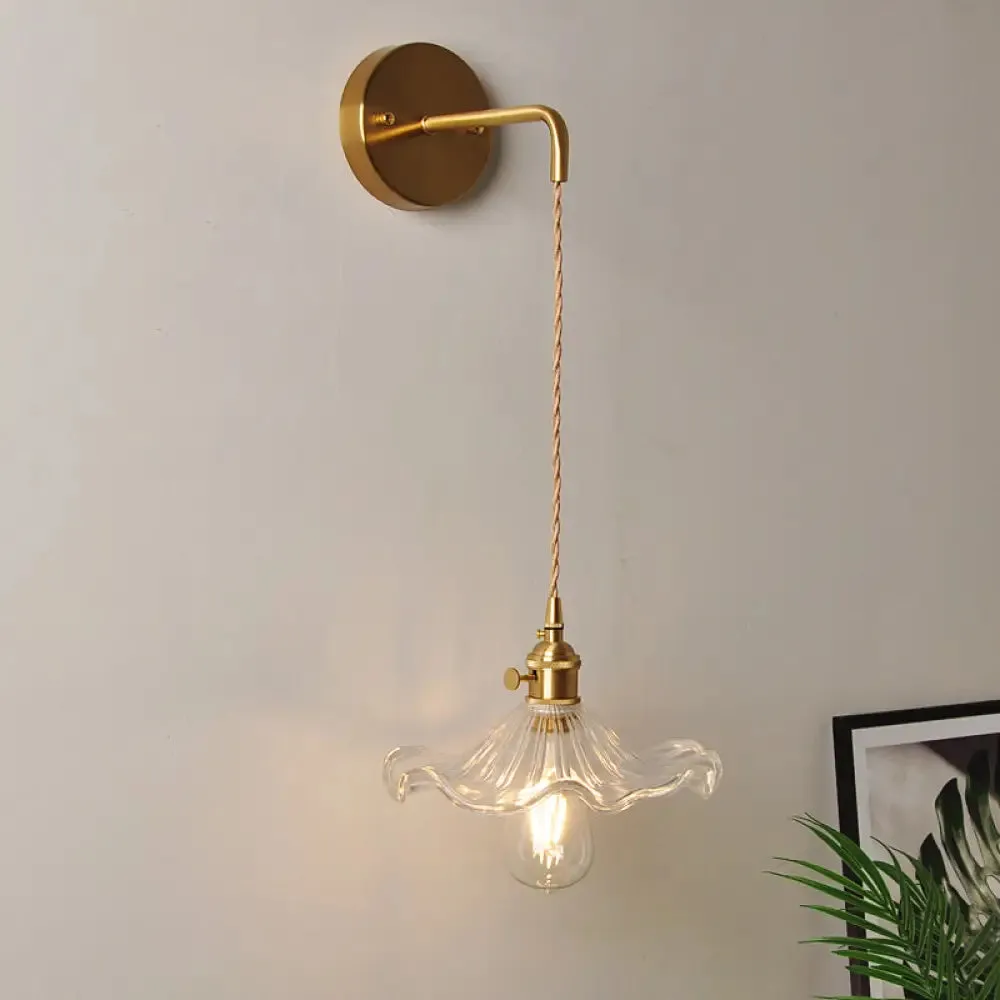 Industrial Clear Glass Wall Light Fixture - Bedside Mount