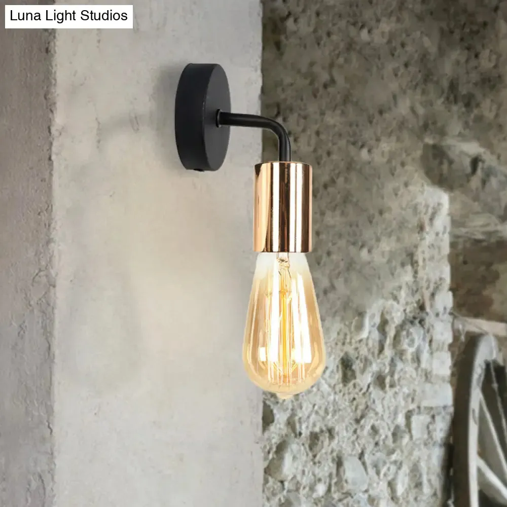 Industrial-Style Brass/Copper Open Bulb Sconce Light with Curved Arm - Metal Bedside Wall Lighting