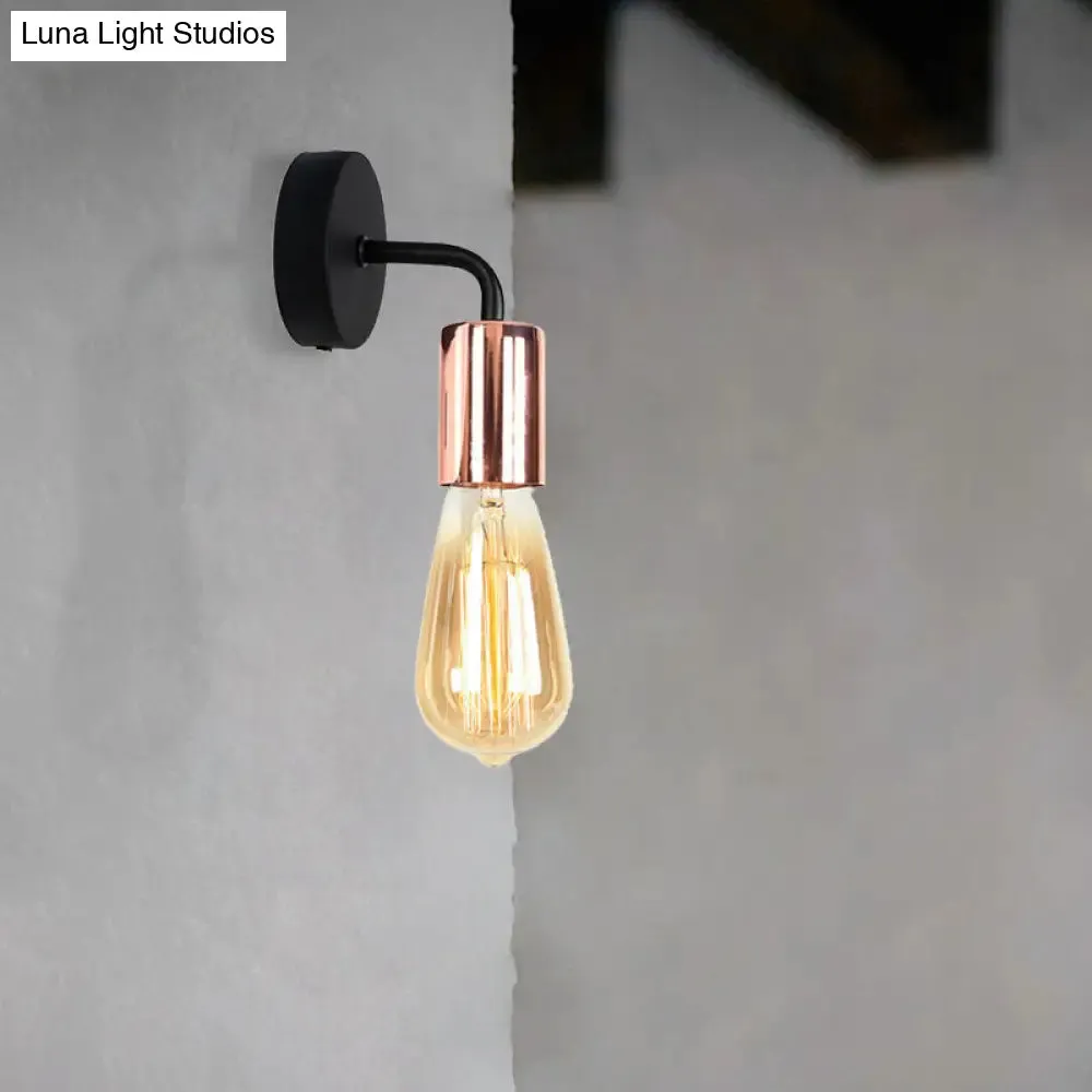 Industrial-Style Brass/Copper Open Bulb Sconce Light with Curved Arm - Metal Bedside Wall Lighting