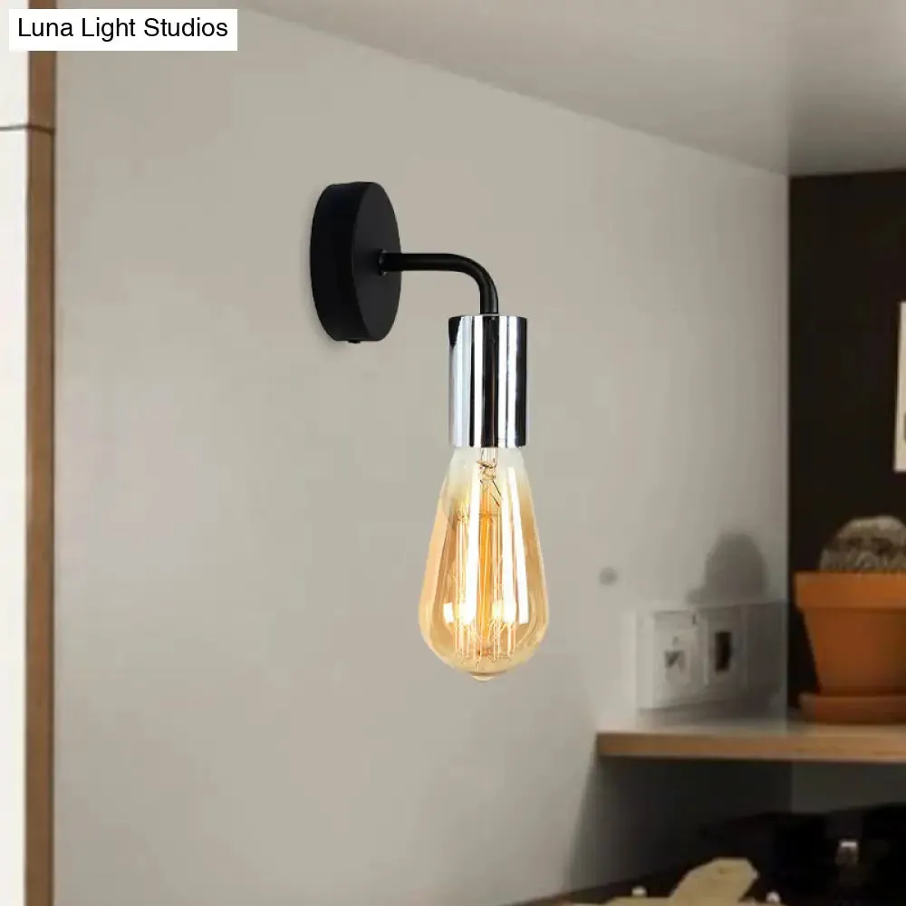 Industrial-Style Brass/Copper Open Bulb Sconce Light with Curved Arm - Metal Bedside Wall Lighting