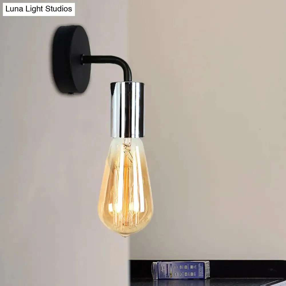 Industrial-Style Brass/Copper Open Bulb Sconce Light with Curved Arm - Metal Bedside Wall Lighting