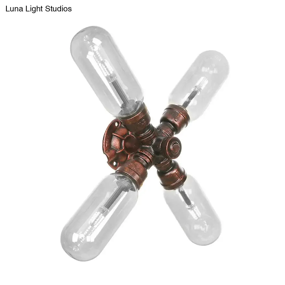 Industrial Weathered Copper Pipe Wall Sconce Lighting - Clear Glass Capsule & 2/4 Lights for Bedroom