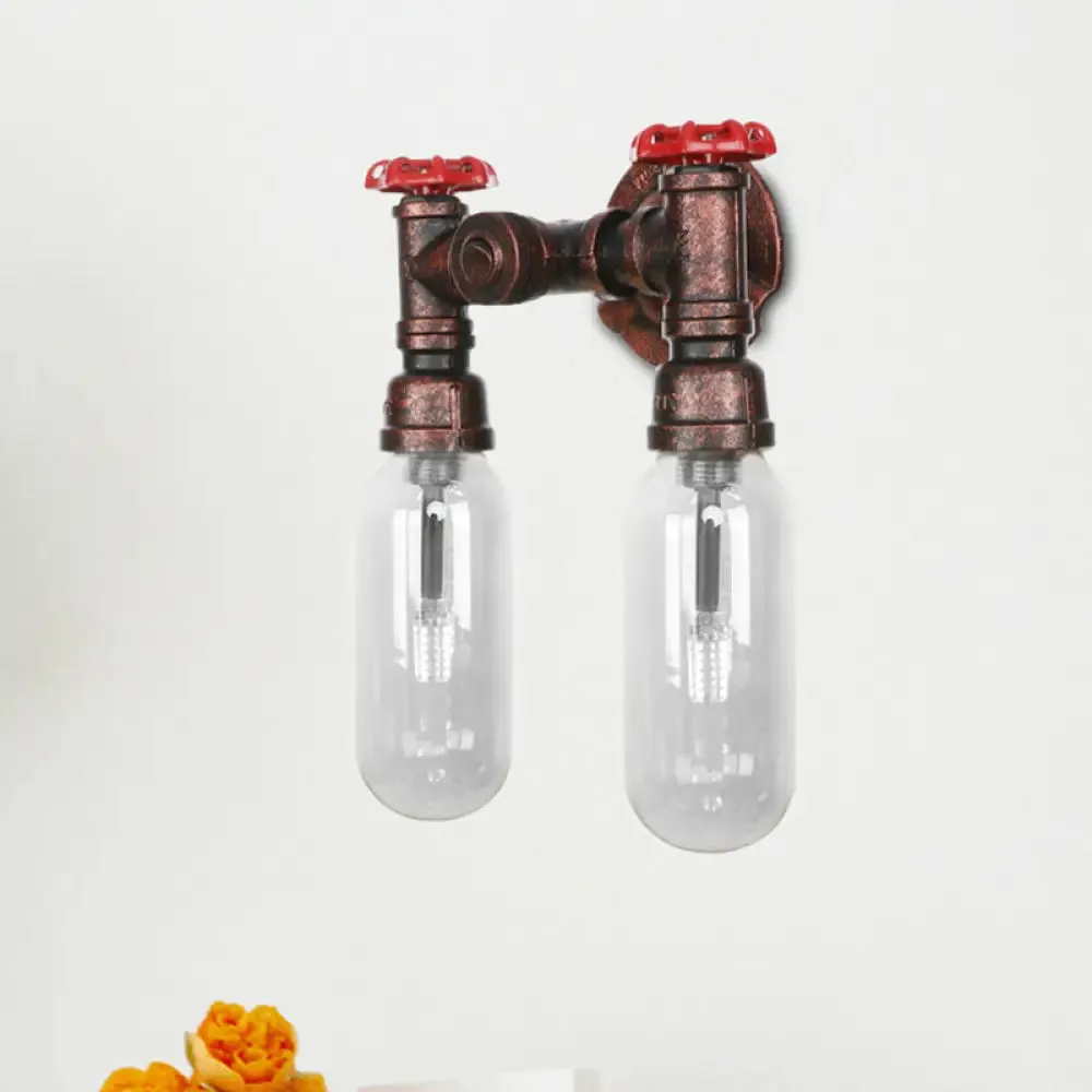 Industrial Weathered Copper Pipe Wall Sconce Lighting - Clear Glass Capsule & 2/4 Lights for Bedroom