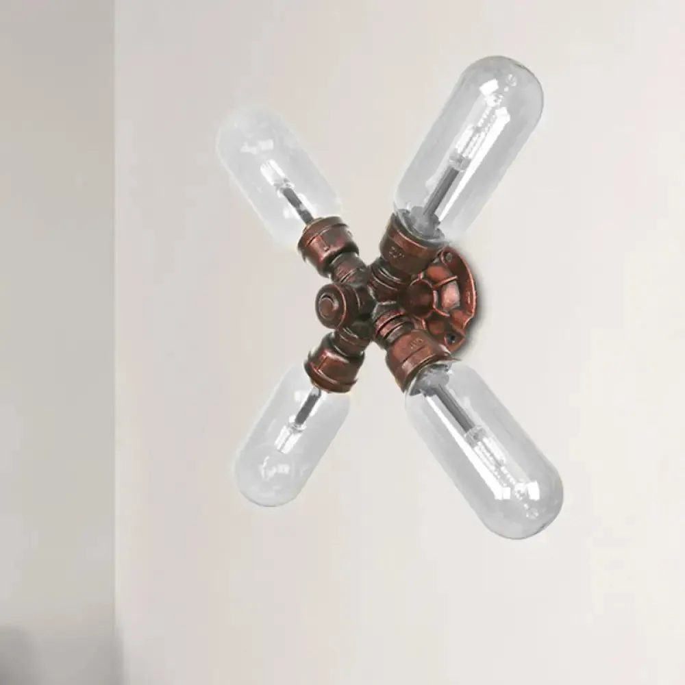 Industrial Weathered Copper Pipe Wall Sconce Lighting - Clear Glass Capsule & 2/4 Lights for Bedroom