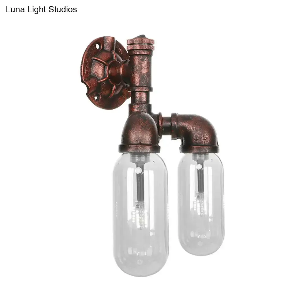 Industrial Weathered Copper Pipe Wall Sconce Lighting - Clear Glass Capsule & 2/4 Lights for Bedroom