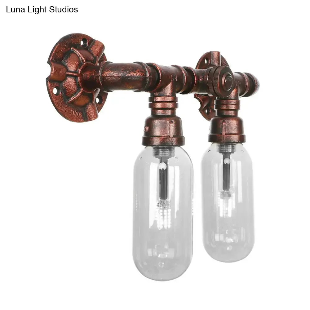 Industrial Weathered Copper Pipe Wall Sconce Lighting - Clear Glass Capsule & 2/4 Lights for Bedroom