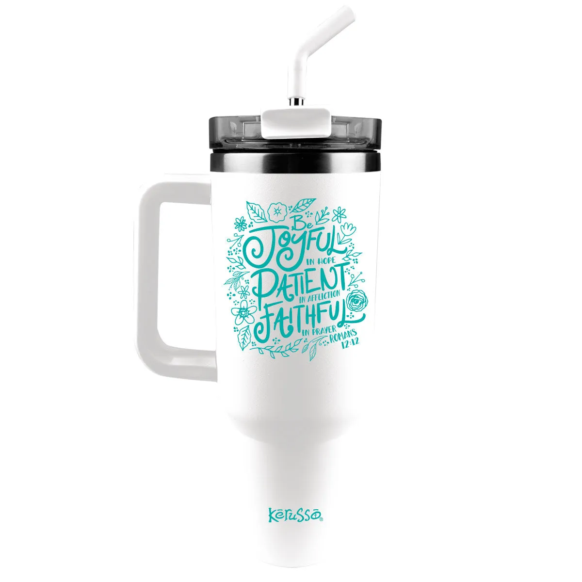 Kerusso 40 oz Stainless Steel Mug With Straw Be Joyful