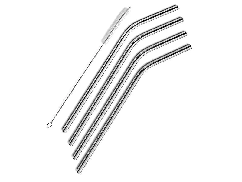 Kitchen 4pcs Stainless Steel Drinking Straws with Cleaning Brush (MOQ 2Pks)