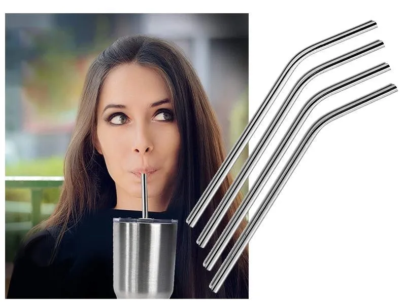 Kitchen 4pcs Stainless Steel Drinking Straws with Cleaning Brush (MOQ 2Pks)