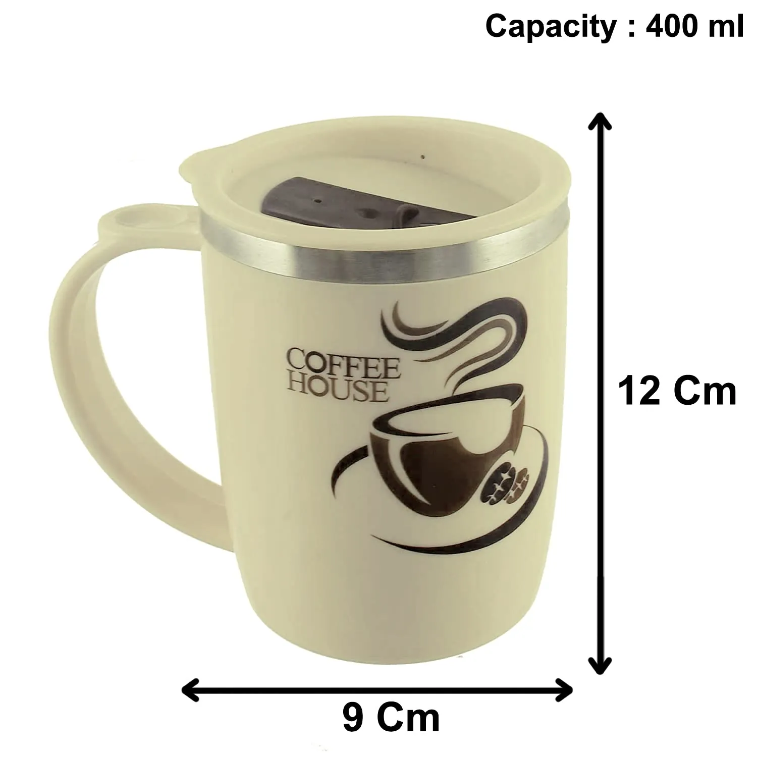 Kuber Industries Double Wall Vacuum Insulated Food Grade BPA Free Plastic Coffee Mug with Lid (Cream), Standard