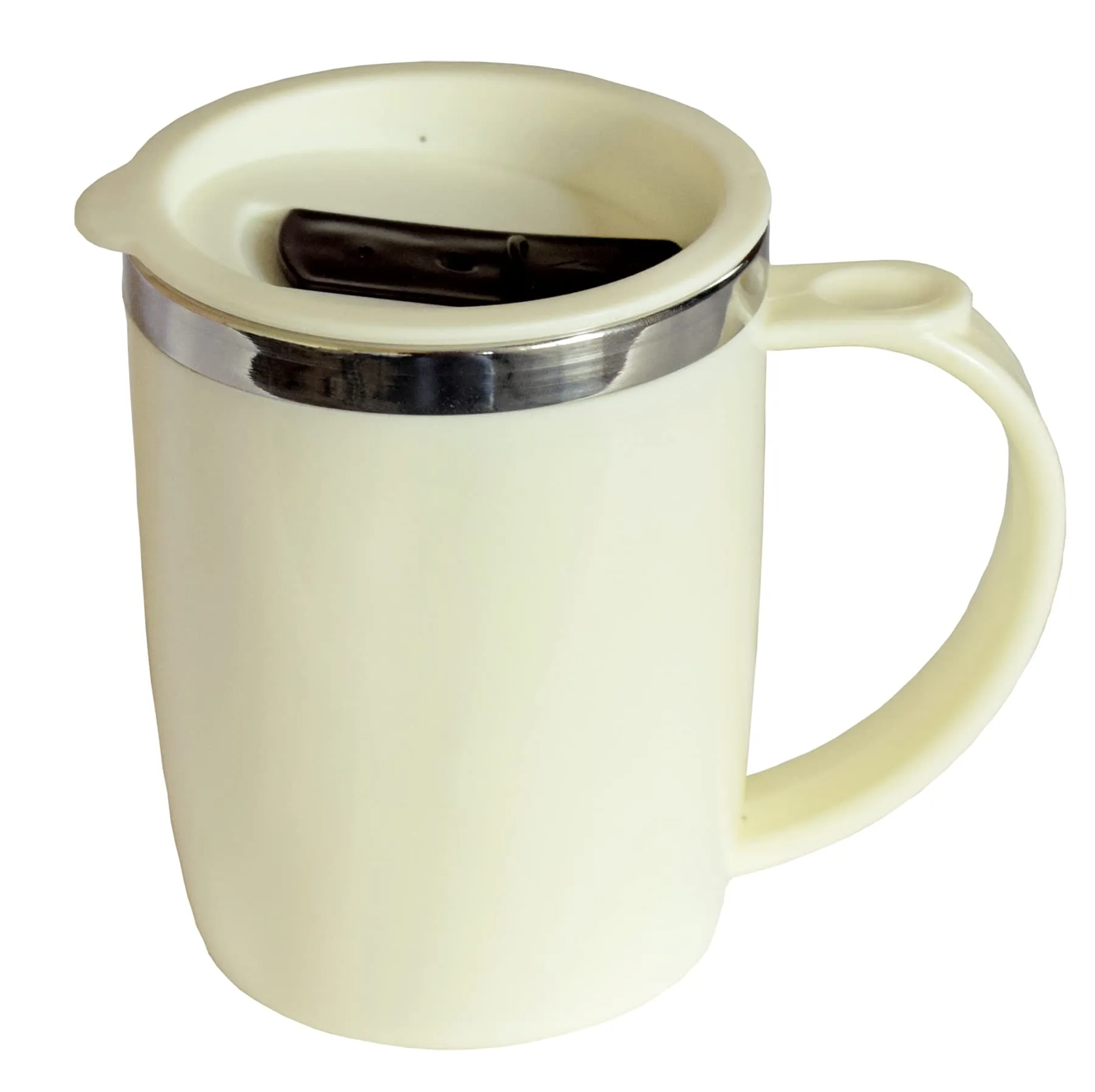 Kuber Industries Double Wall Vacuum Insulated Food Grade BPA Free Plastic Coffee Mug with Lid (Cream), Standard