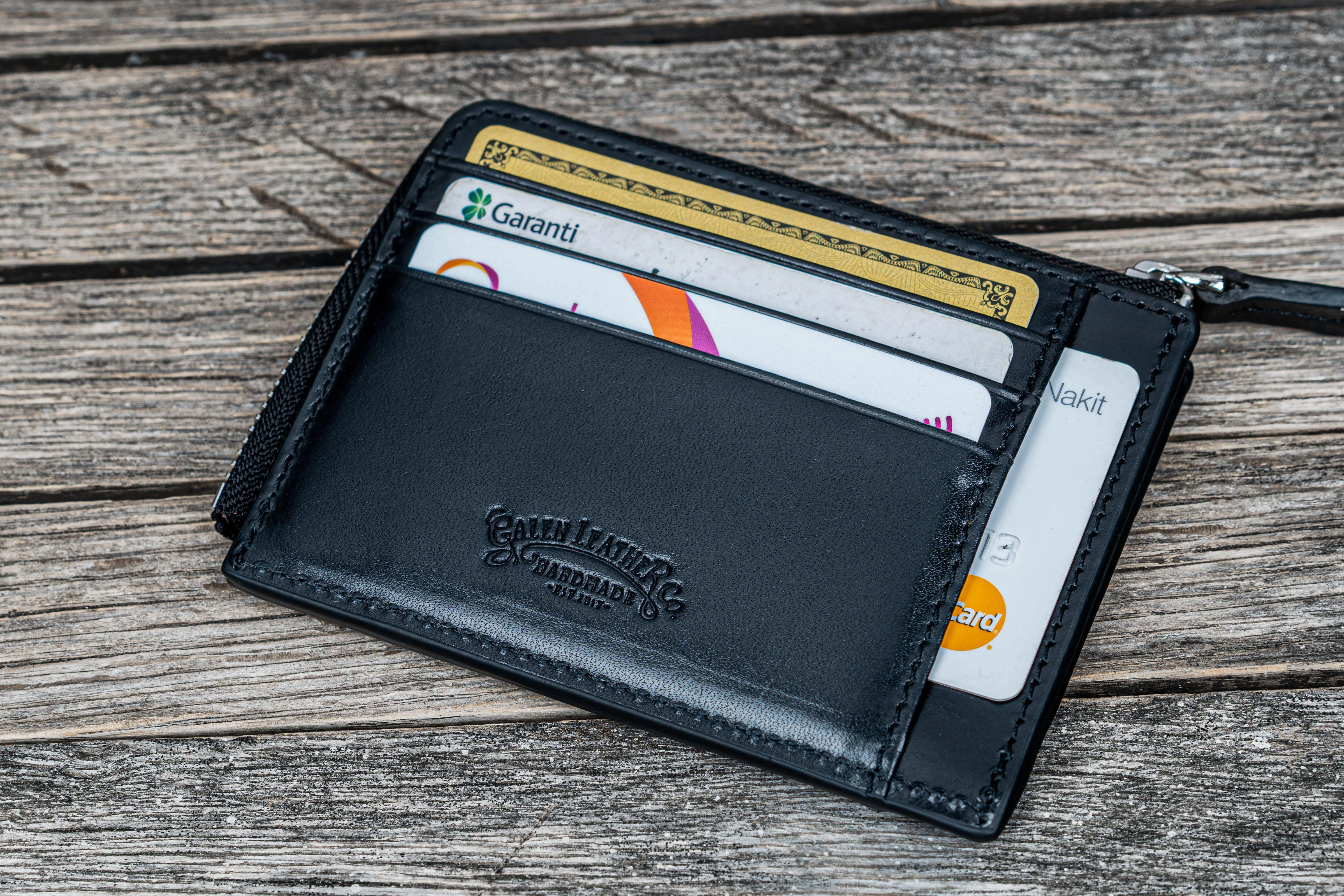 Leather Zippered Mega Mini Wallet - Black