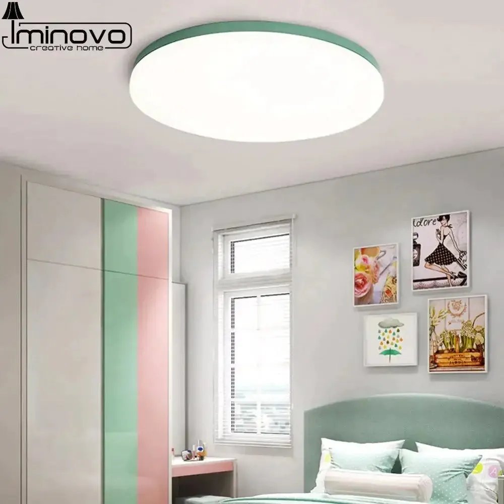 LED Macaron Ceiling Light Lamp Modern Panel Fixture Bedroom Children Remote Living Room Hall Surface Mount Flush Lighting