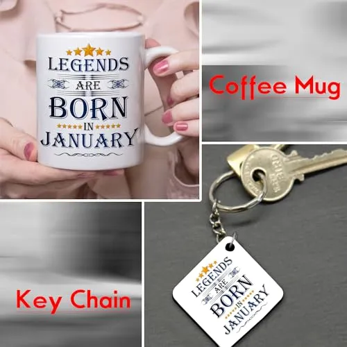 Legends are Born in January Happy Birthday Gift Combo Set (1 Printed 12” x 12” Satin Cushion with Filler, 1 Coffee Mug (January, ATCMK)