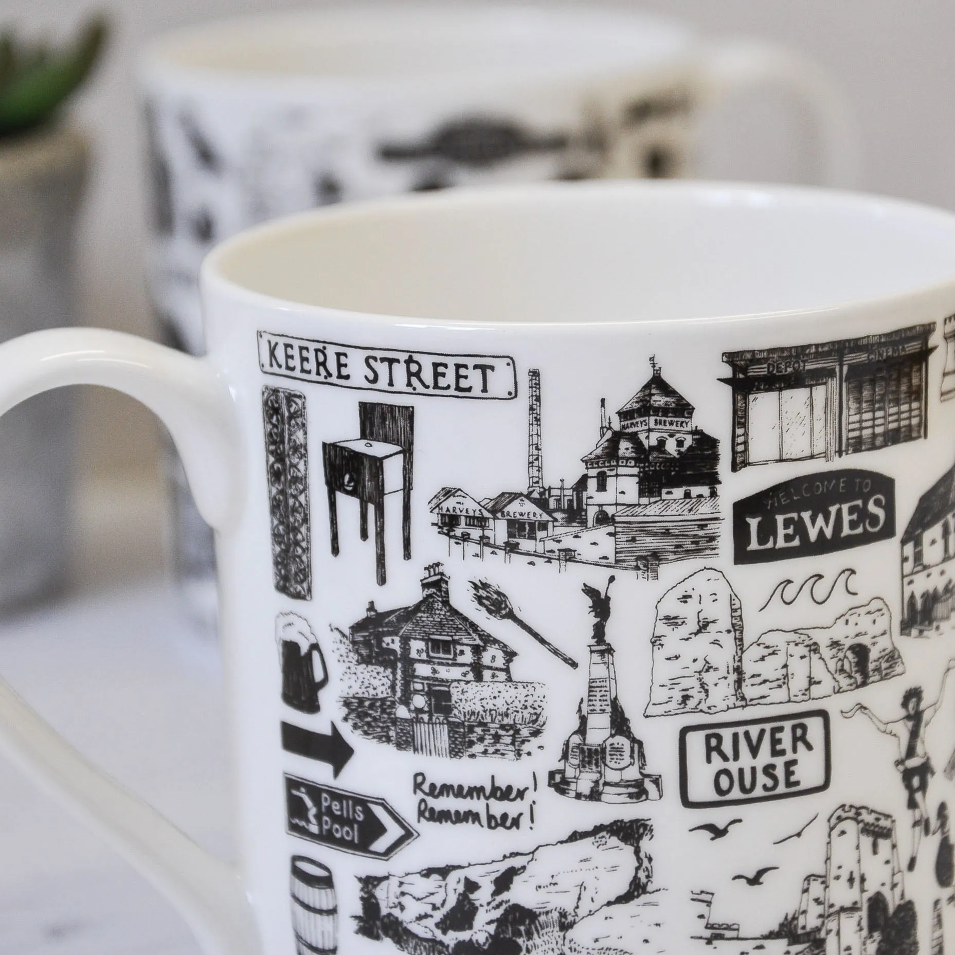 Lewes illustrated black and white mug