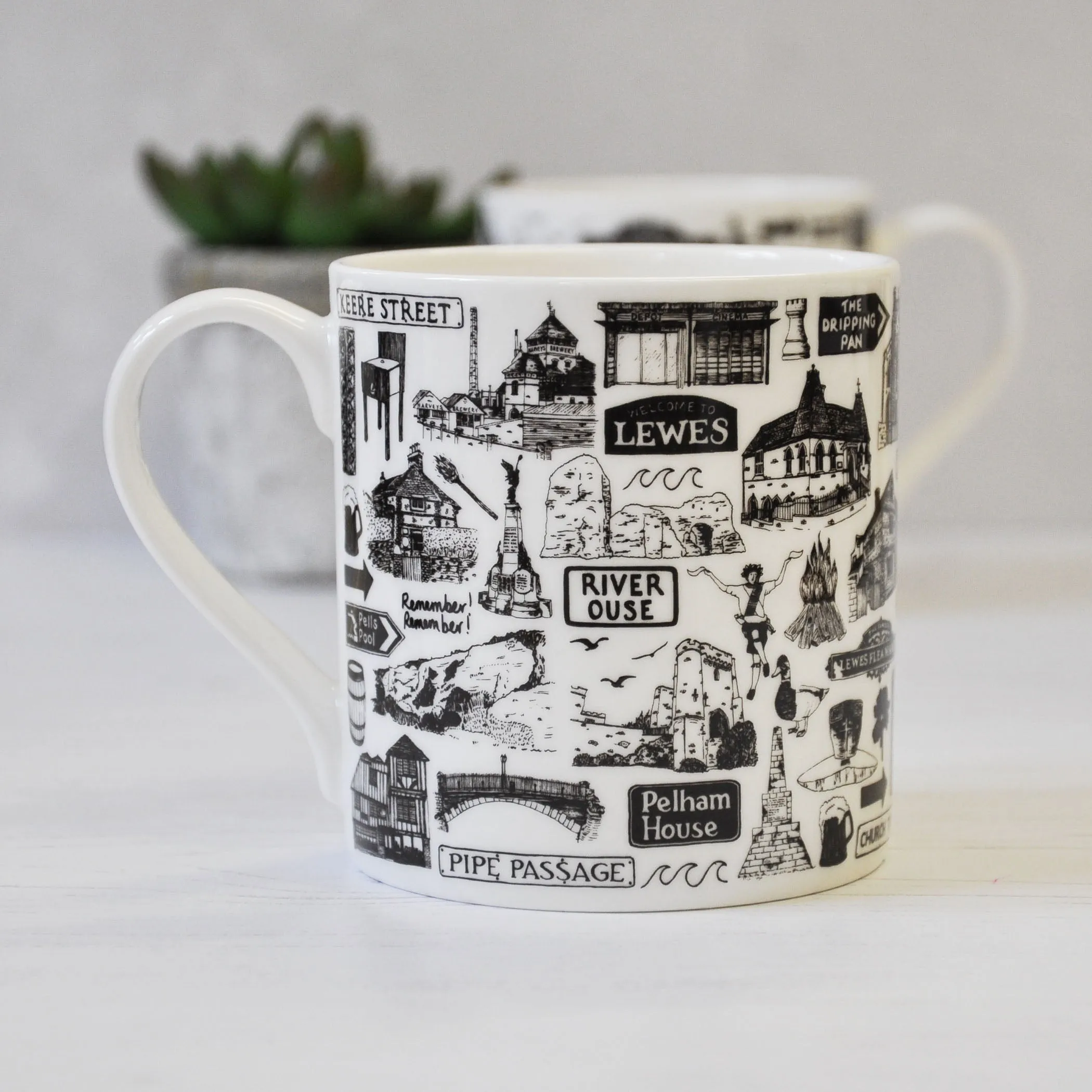 Lewes illustrated black and white mug