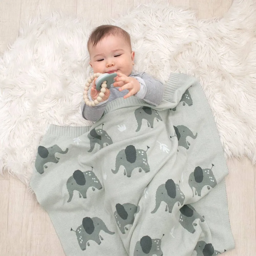 Living Textiles | 100% Cotton Whimsical Elephant Blanket