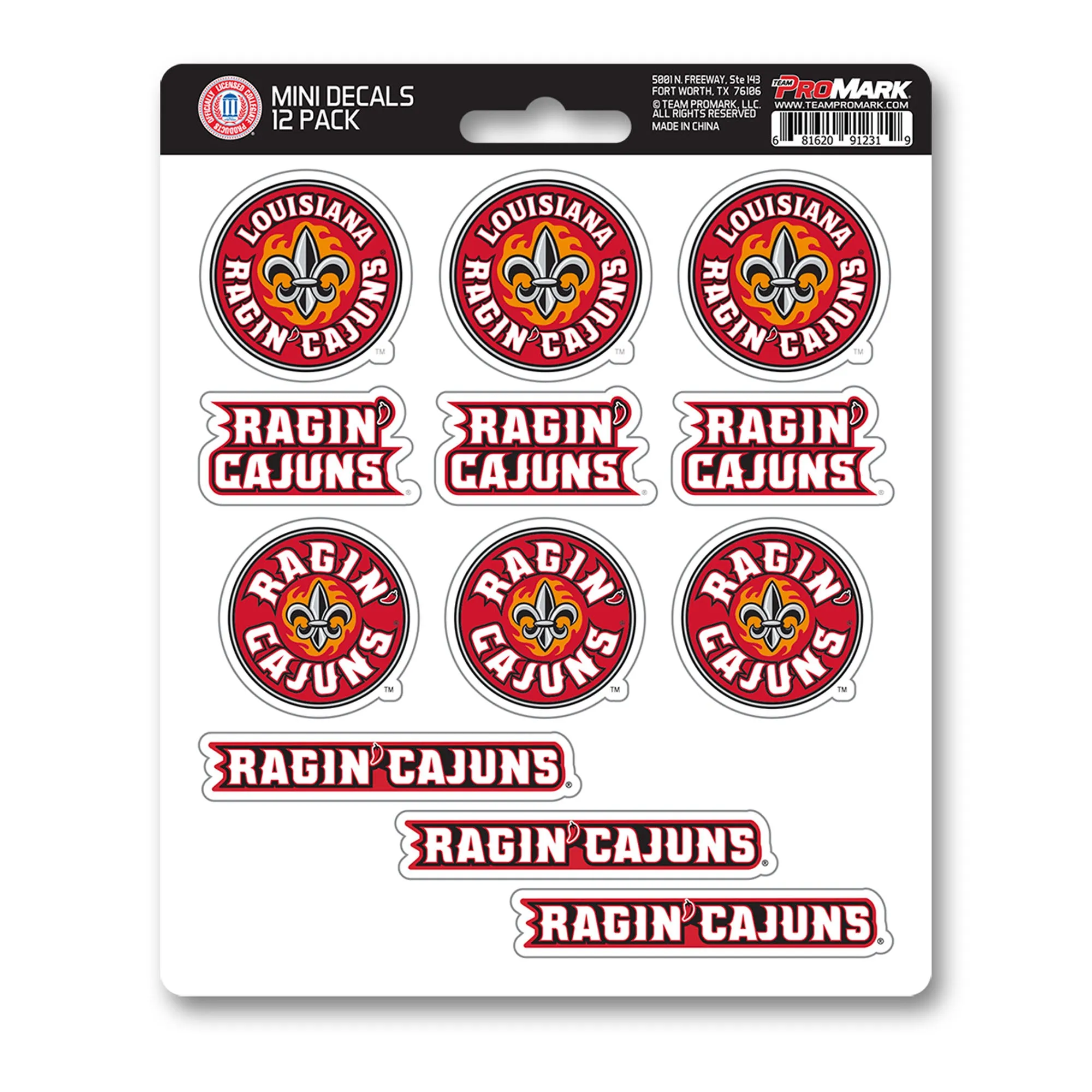 Louisiana-Lafayette Ragin' Cajuns 12 Count Mini Decal Sticker Pack