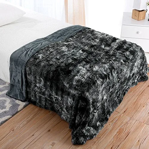 Luxury Super Soft Faux Fur Fleece Warm Breathable Lightweight (60x80, Twin Size Black)