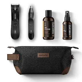 MANSCAPED® Grooming Essentials 4.0 Includes The Lawn Mower® 4.0 Groin Hair Trimmer, Weed Whacker™ 2.0 Nose Hair Trimmer, Crop Preserver™ Ball Deodorant, Crop Reviver™ Spray Toner, Shed Toiletry Bag