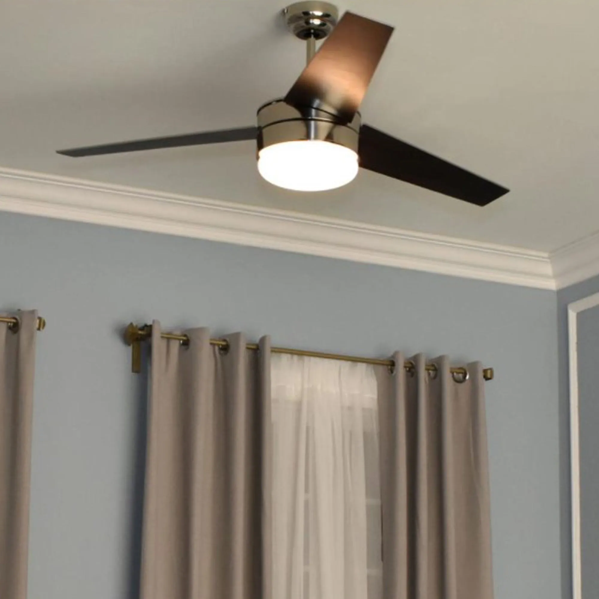 MAXIM Lighting 52'' 3-Blade Indoor Ceiling Fan with LED Light & Wall Control Switch Satin Nickel/Black