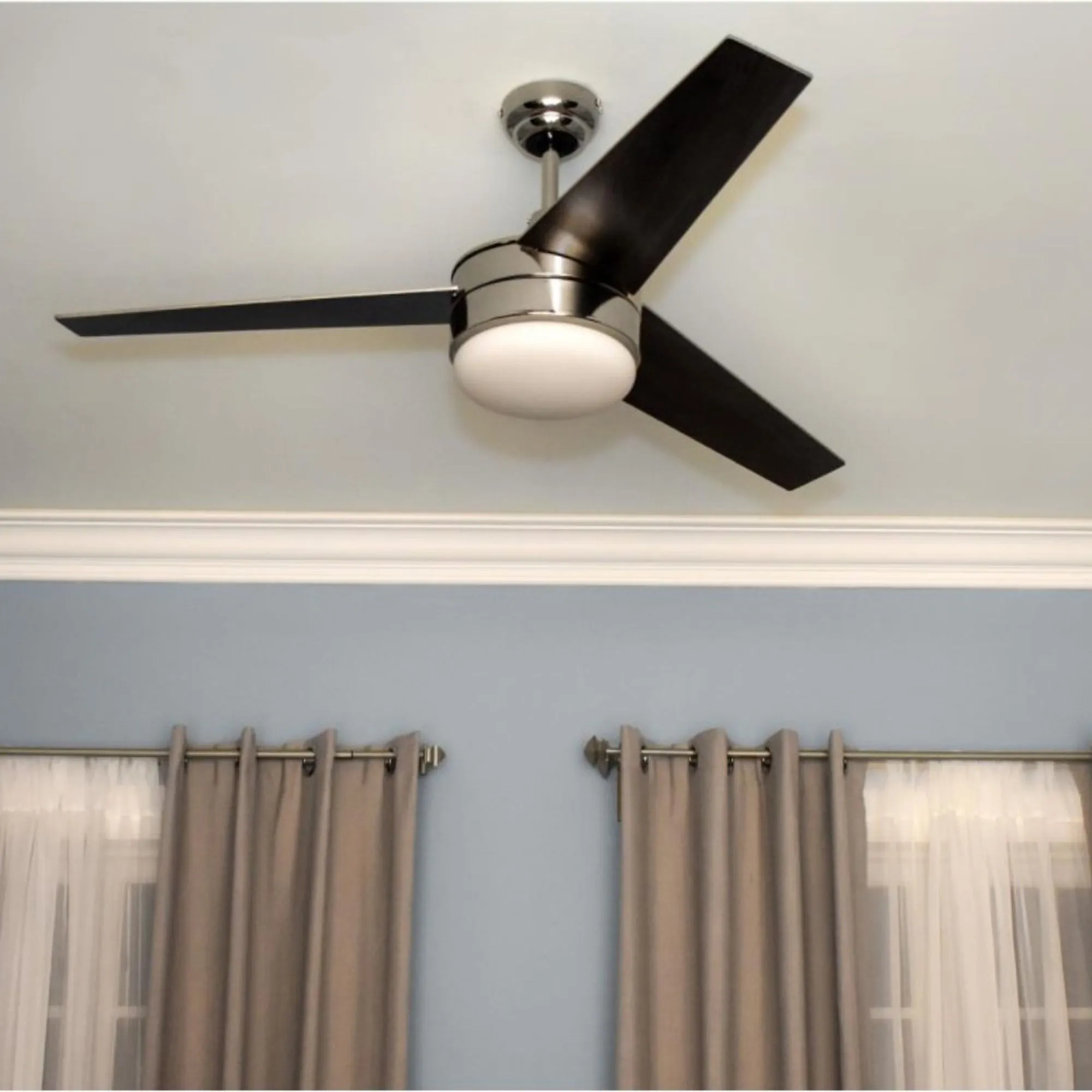 MAXIM Lighting 52'' 3-Blade Indoor Ceiling Fan with LED Light & Wall Control Switch Satin Nickel/Black