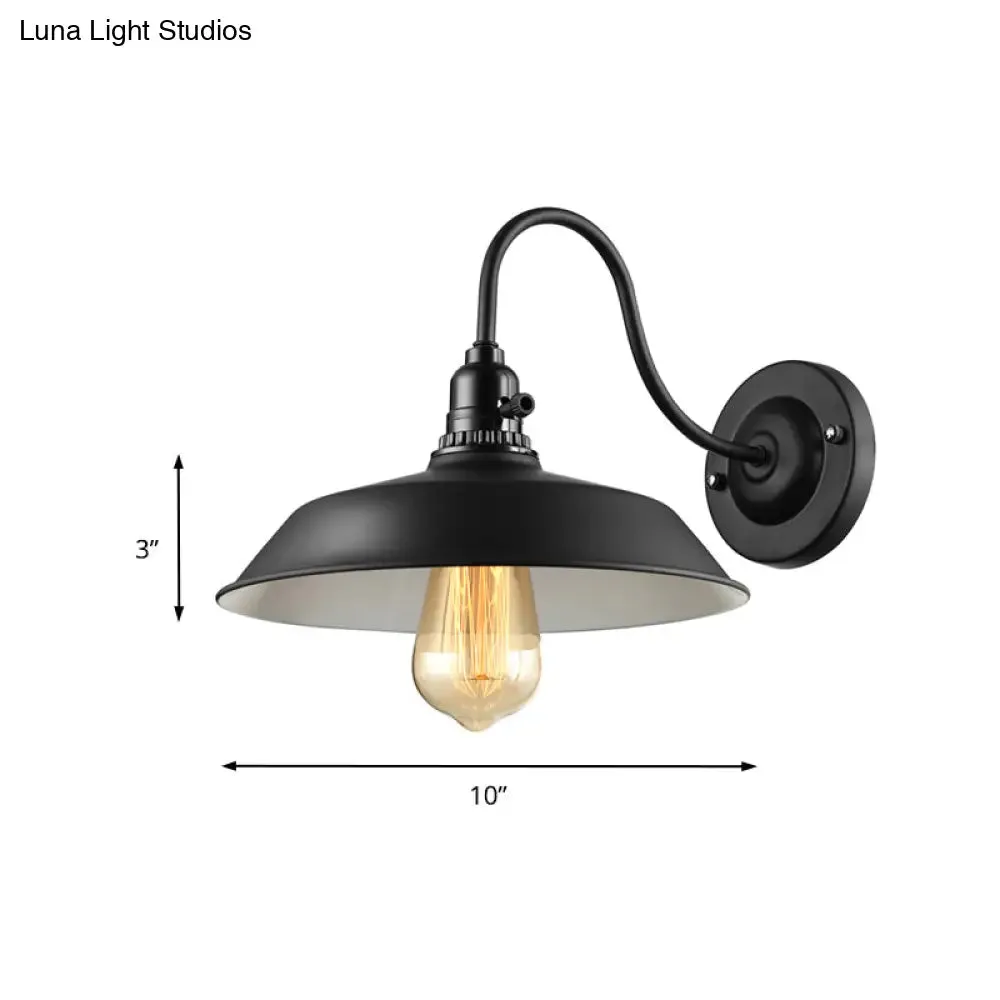 Metallic Barn Shade Wall Lamp - Industrial Bedroom Wall Lighting in Black