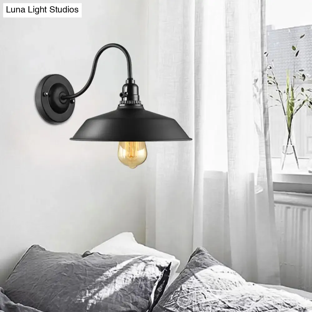 Metallic Barn Shade Wall Lamp - Industrial Bedroom Wall Lighting in Black