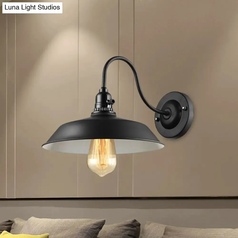 Metallic Barn Shade Wall Lamp - Industrial Bedroom Wall Lighting in Black