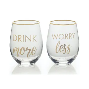 Mikasa Cheers Set Of 2 Stemless Drink More And Worry Less Wine Glasses