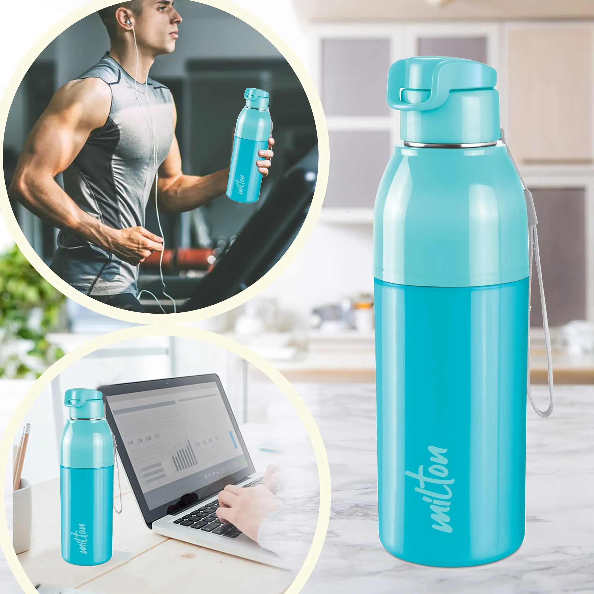 Milton Steel Convey 600 Insulated Inner Stainless Steel Water Bottle, 520 ml, Cyan