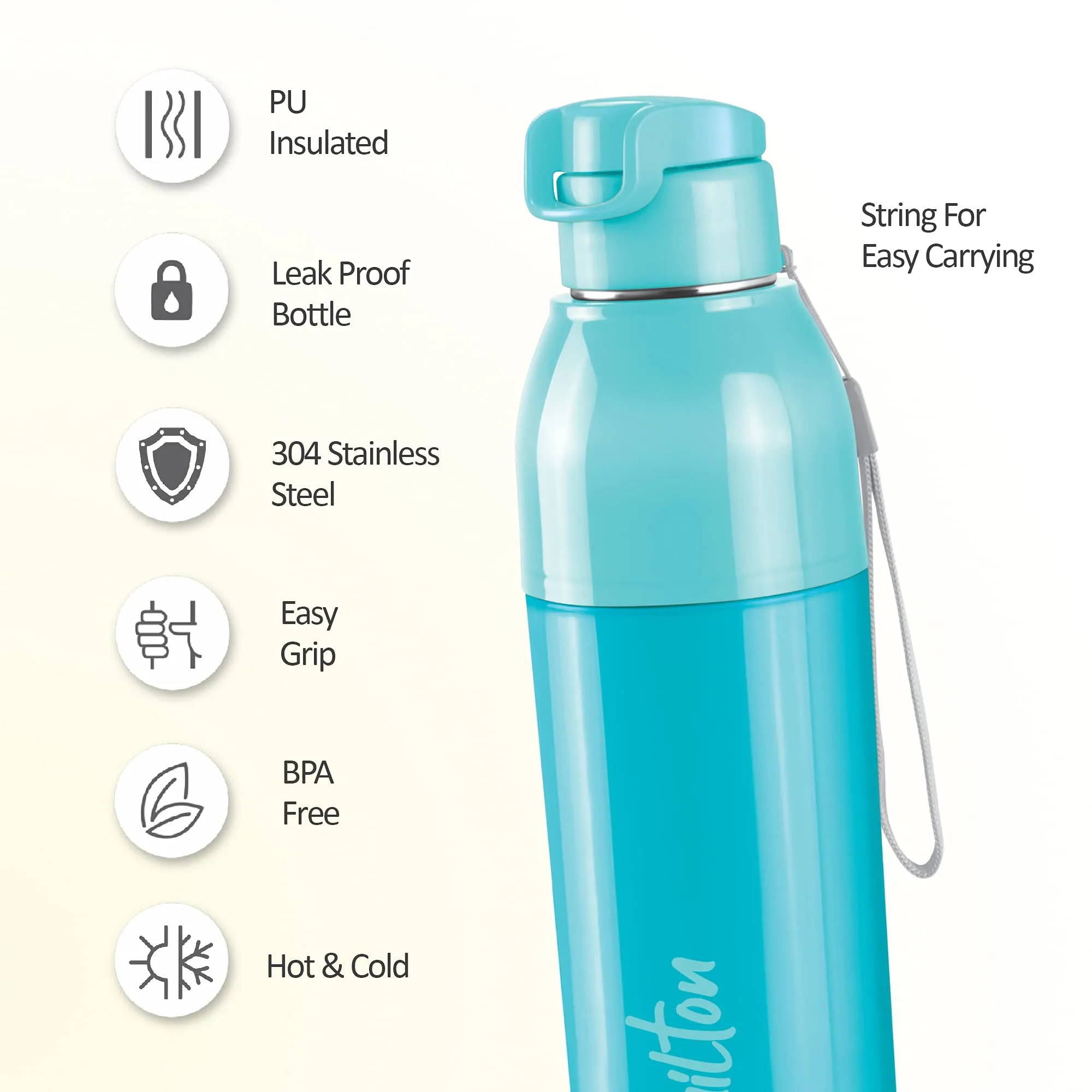 Milton Steel Convey 600 Insulated Inner Stainless Steel Water Bottle, 520 ml, Cyan