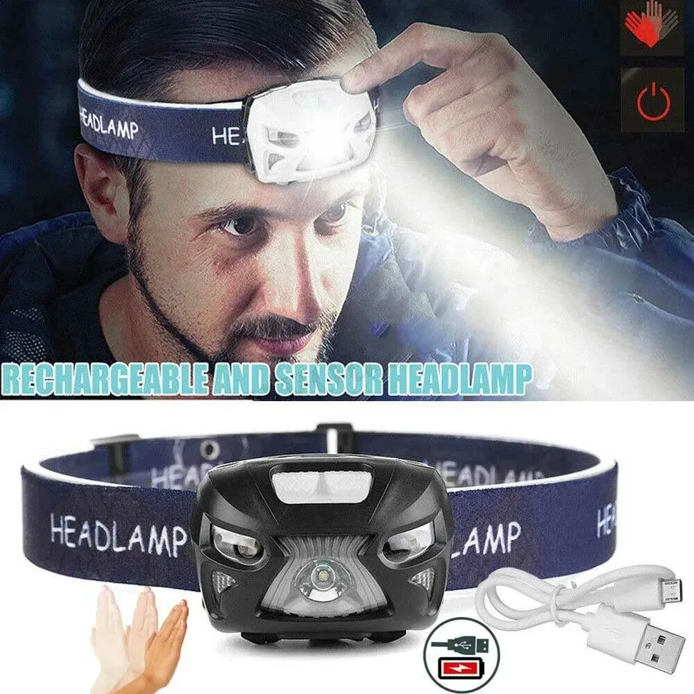 Mini Strong Light LED Headlamp USB Rechageable Motion Sensor Headlight Portable Outdoor Head Lamp Work Flashlight